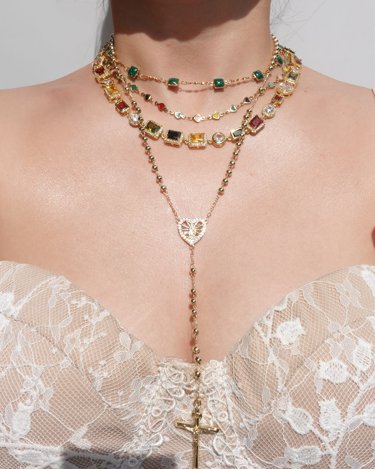 Hedy Green Square Enamel Beaded Golden Necklace