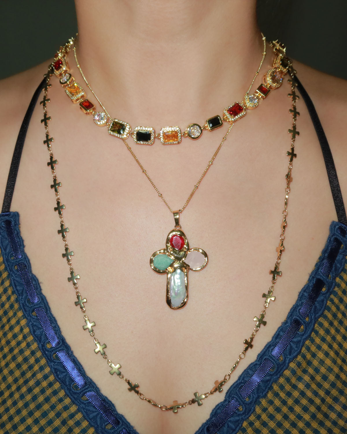 Marian Dainty Cross Link Golden Necklace