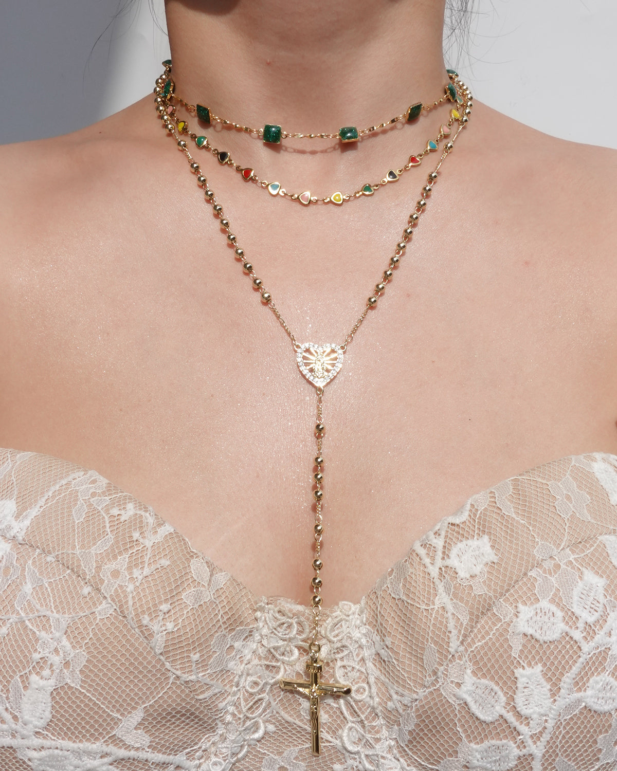 Hedy Green Square Enamel Beaded Golden Necklace