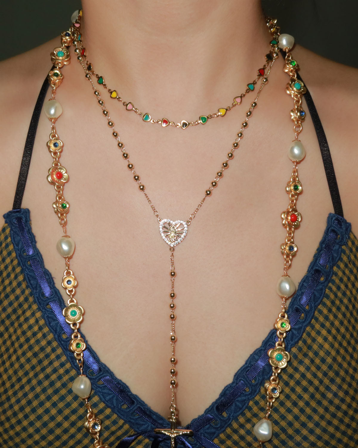 Eudora Rainbow Heart Enamel Beaded Golden Necklace