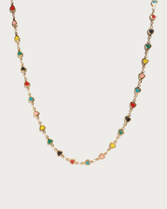 Eudora Rainbow Heart Enamel Beaded Golden Necklace