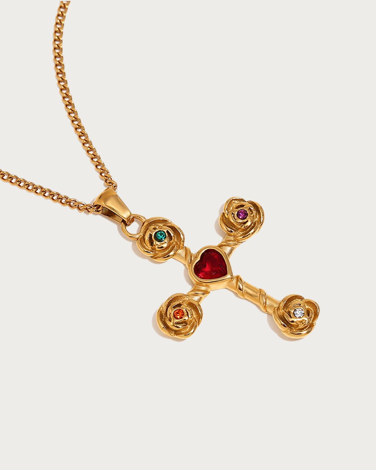 Carnelian Rose Corss Golden Necklace