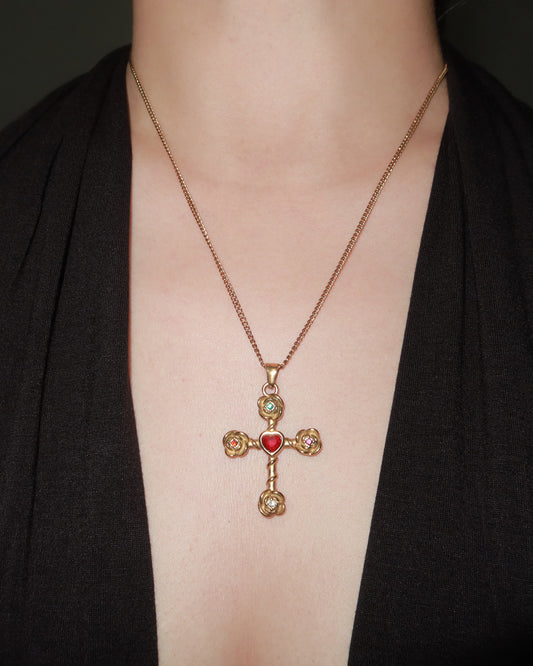 Carnelian Rose Corss Golden Necklace