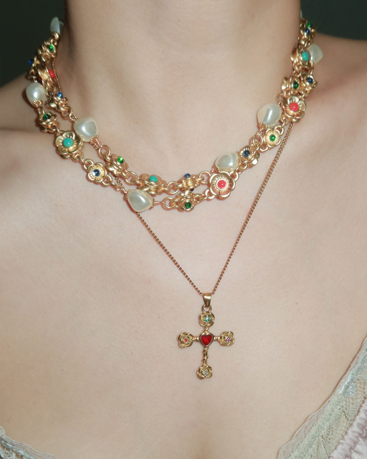 Carnelian Rose Corss Golden Necklace