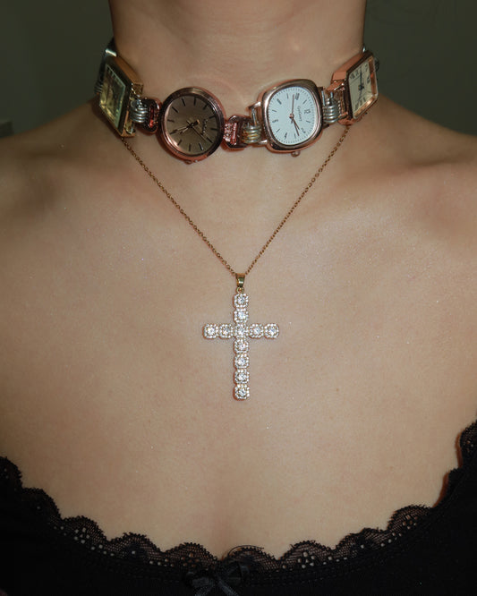 Ann Cross Golden Pendant Necklace