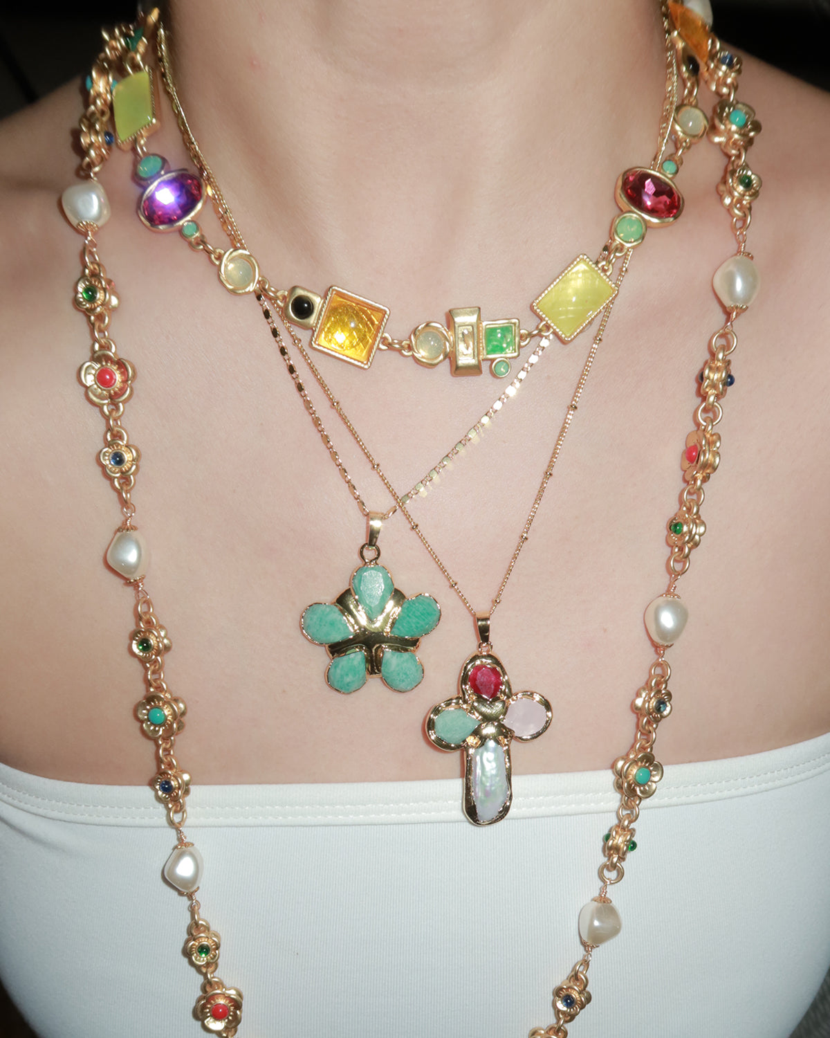 Alyssa Elegant Pearl Flower Golden Necklace