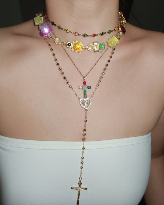 Eudora Rainbow Heart Enamel Beaded Golden Necklace