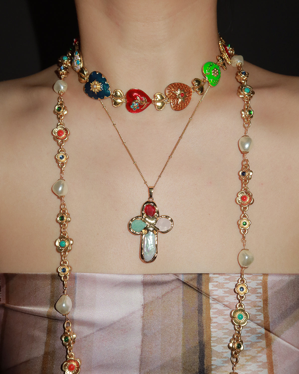 Astrid Colorful Cross Golden Pendant Necklace