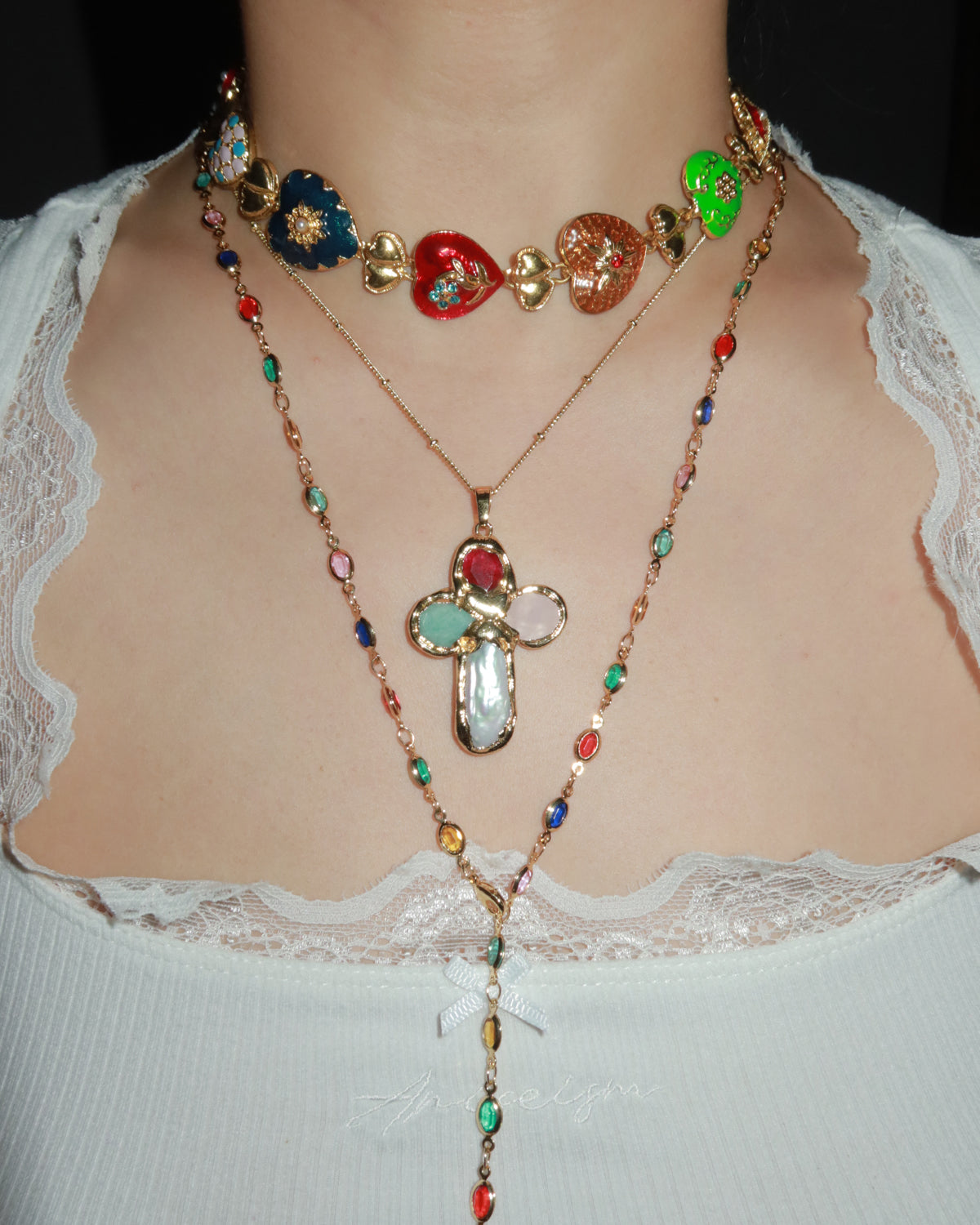 Astrid Colorful Cross Golden Pendant Necklace