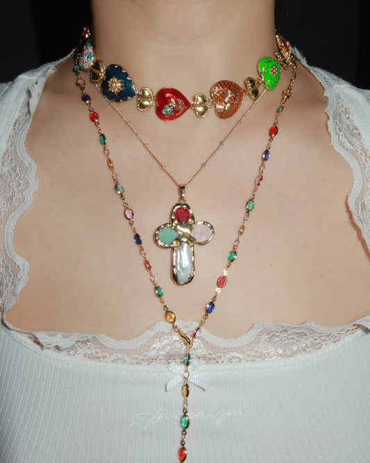 Ida Colorful Oval Golden Long Lariat Necklace