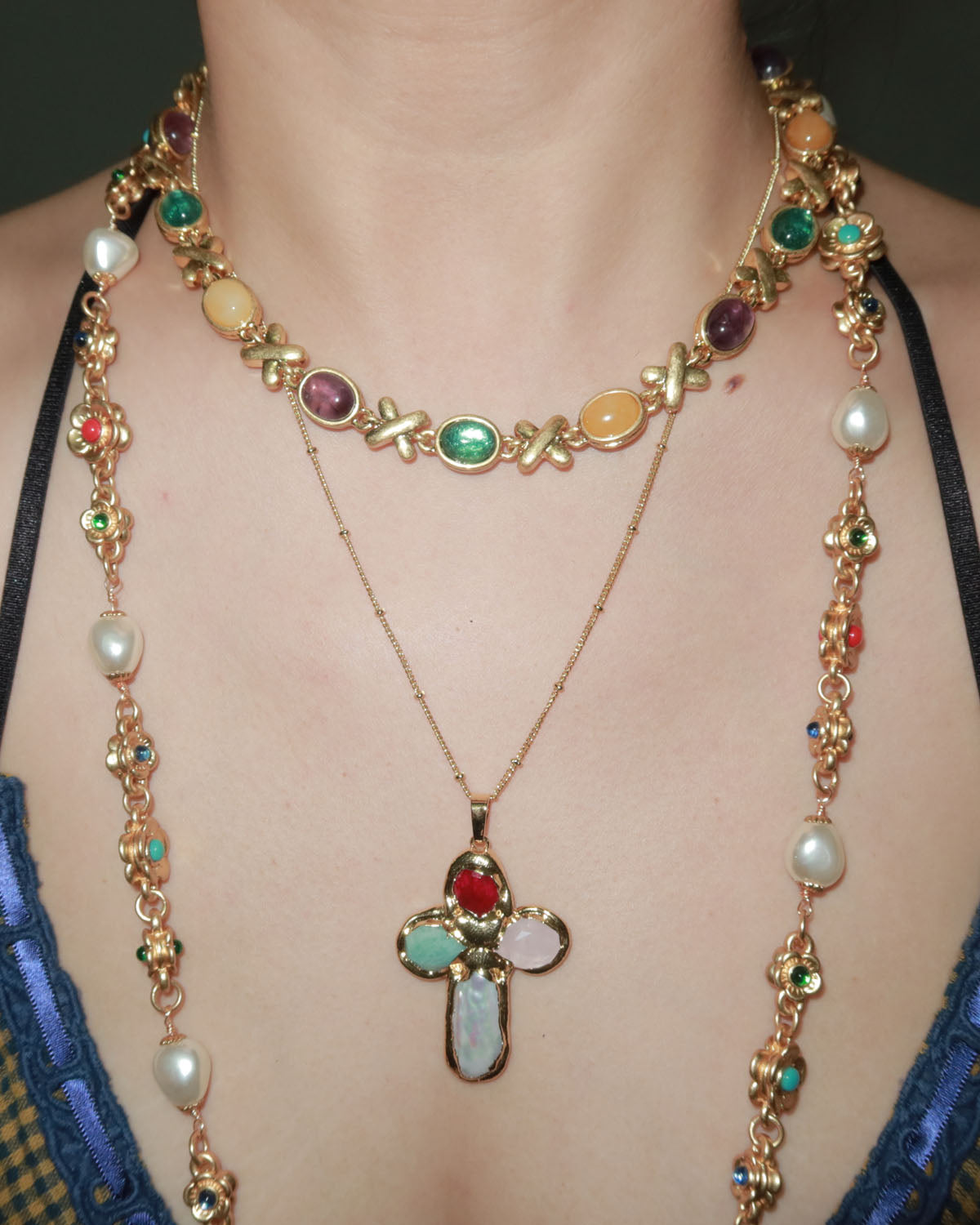 Astrid Colorful Cross Golden Pendant Necklace