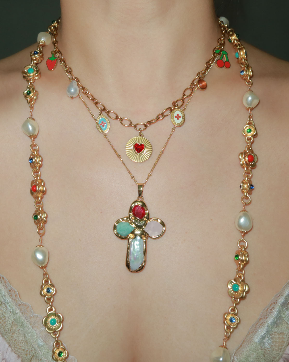 Emma Fruit Strand Golden Pendant Necklace