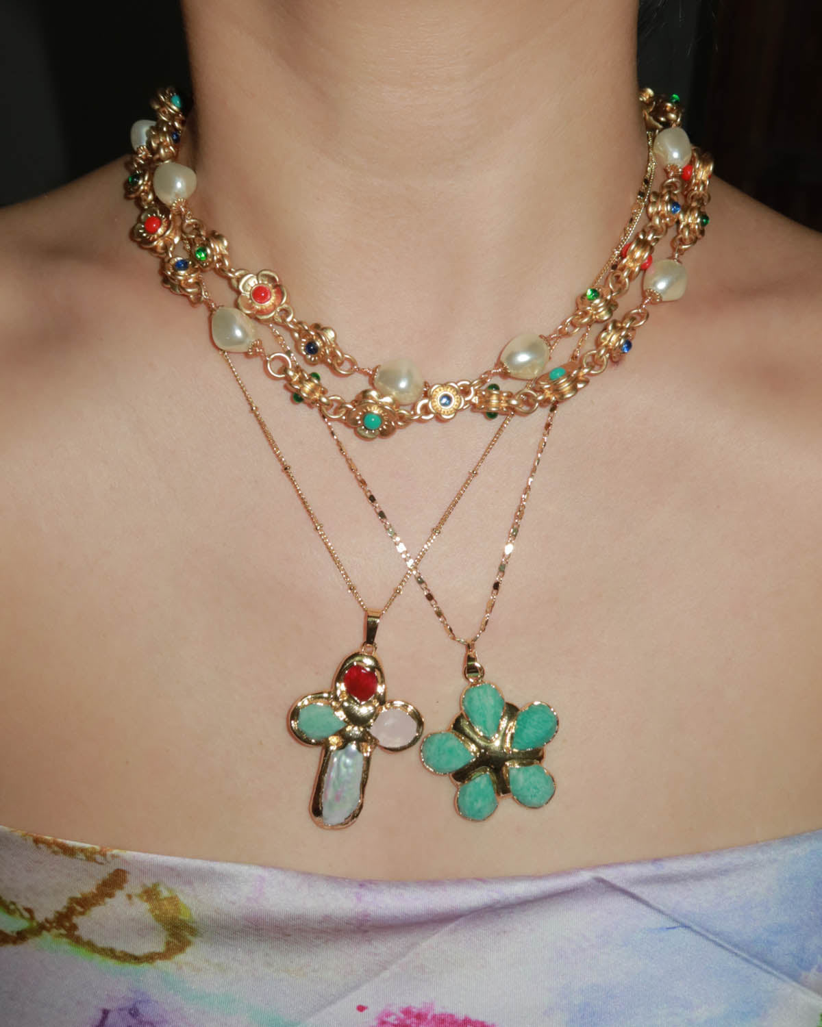 Alyssa Elegant Pearl Flower Golden Necklace