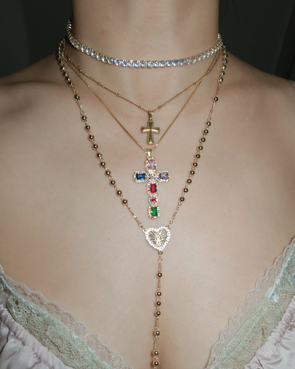 Maggie Guadalupe Beaded Heart Golden Lariat Necklace