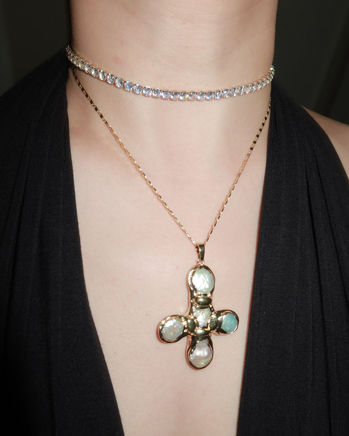 Alva Sparkling Circle Chocker Tennis Necklace(2 Colors)