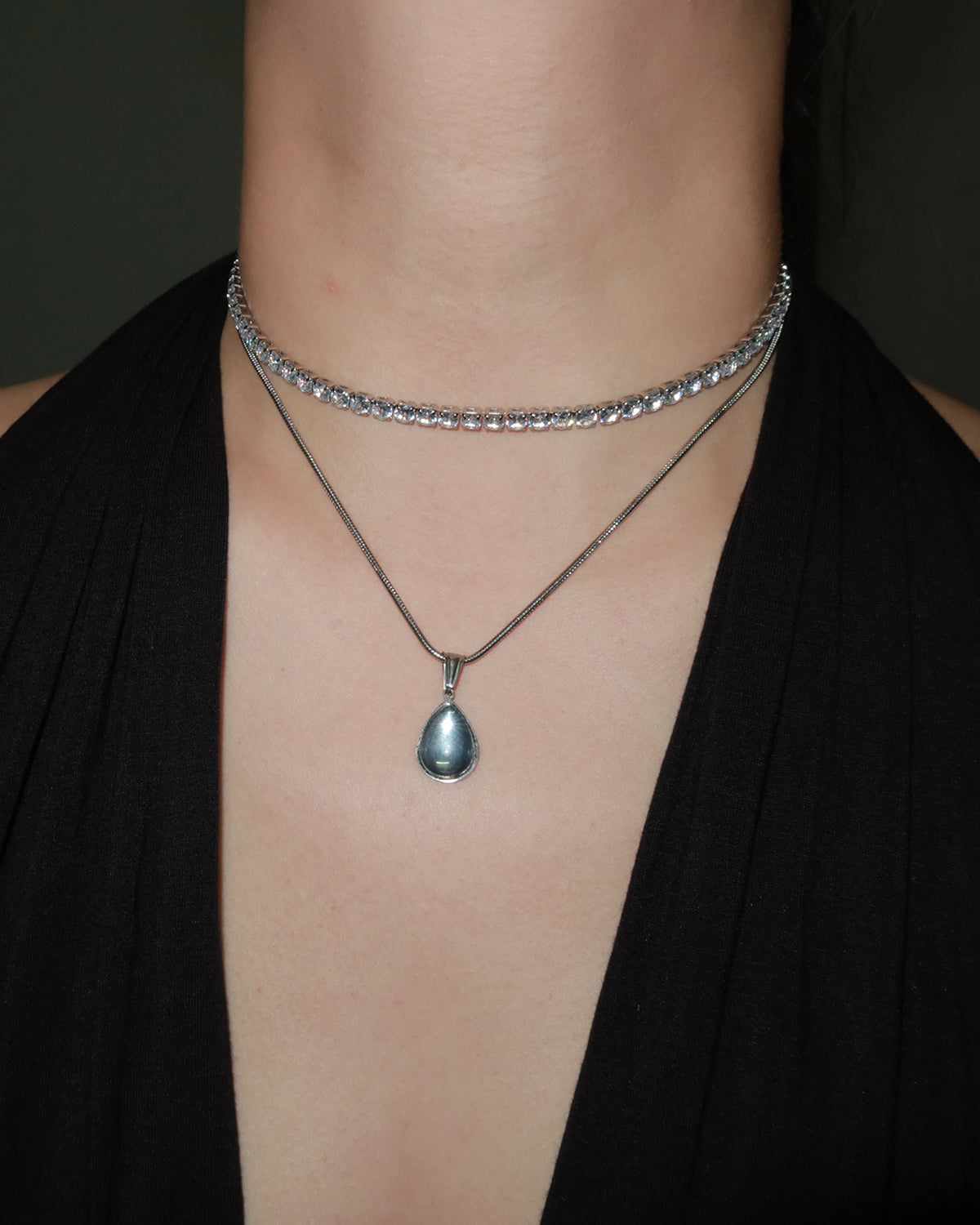Aurora Waterdrop Blue Silver Pendant Necklace