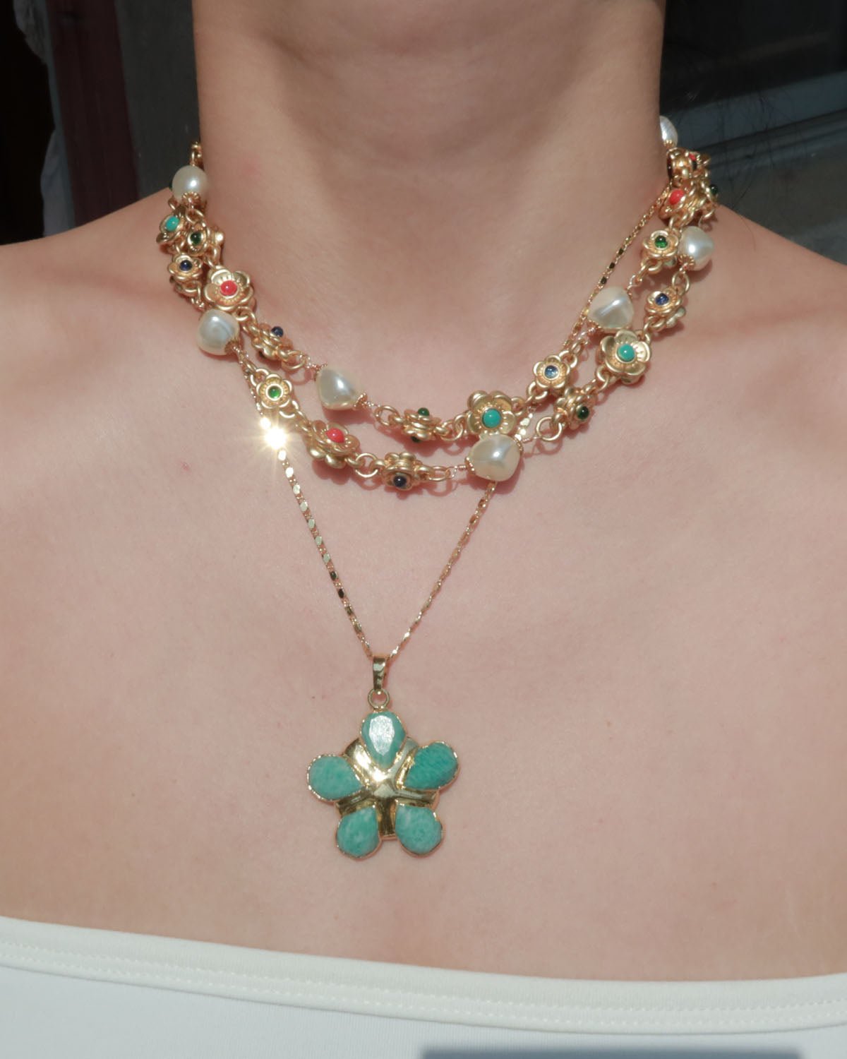 Lola Green Flower Golden Pendant Necklace
