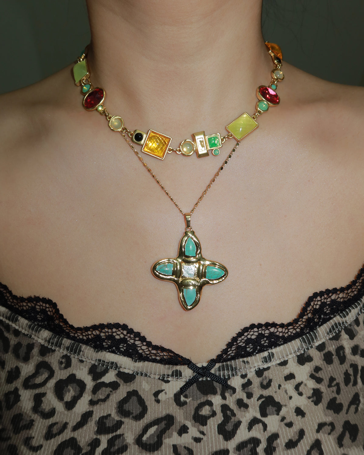 Eartha Unique Turquoise Cross Golden Pendant Necklace