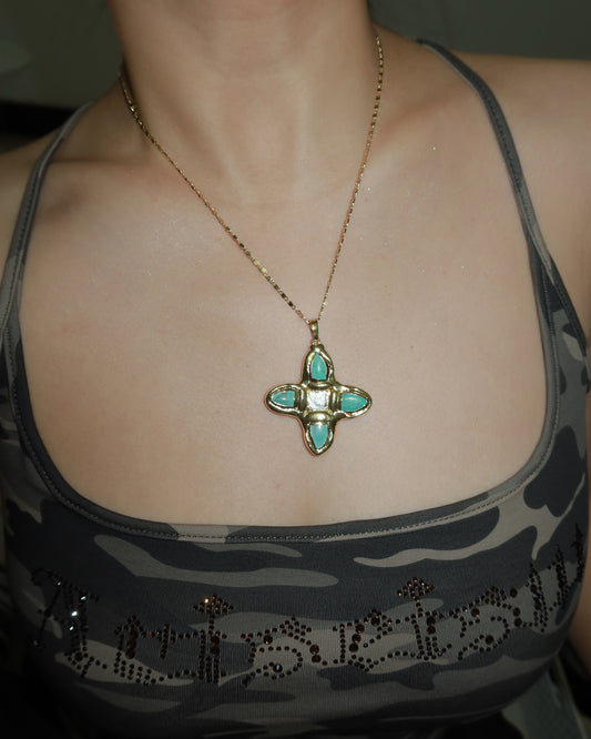 Eartha Unique Turquoise Cross Golden Pendant Necklace