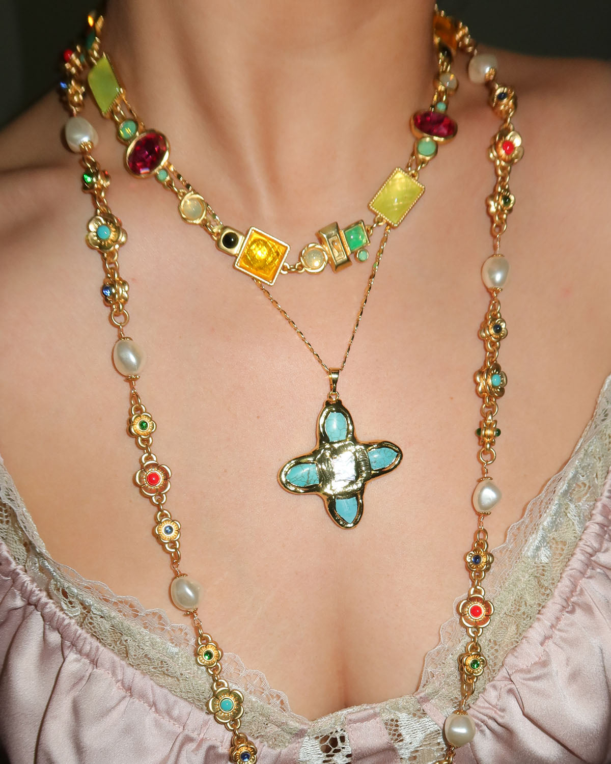 Eartha Unique Turquoise Cross Golden Pendant Necklace