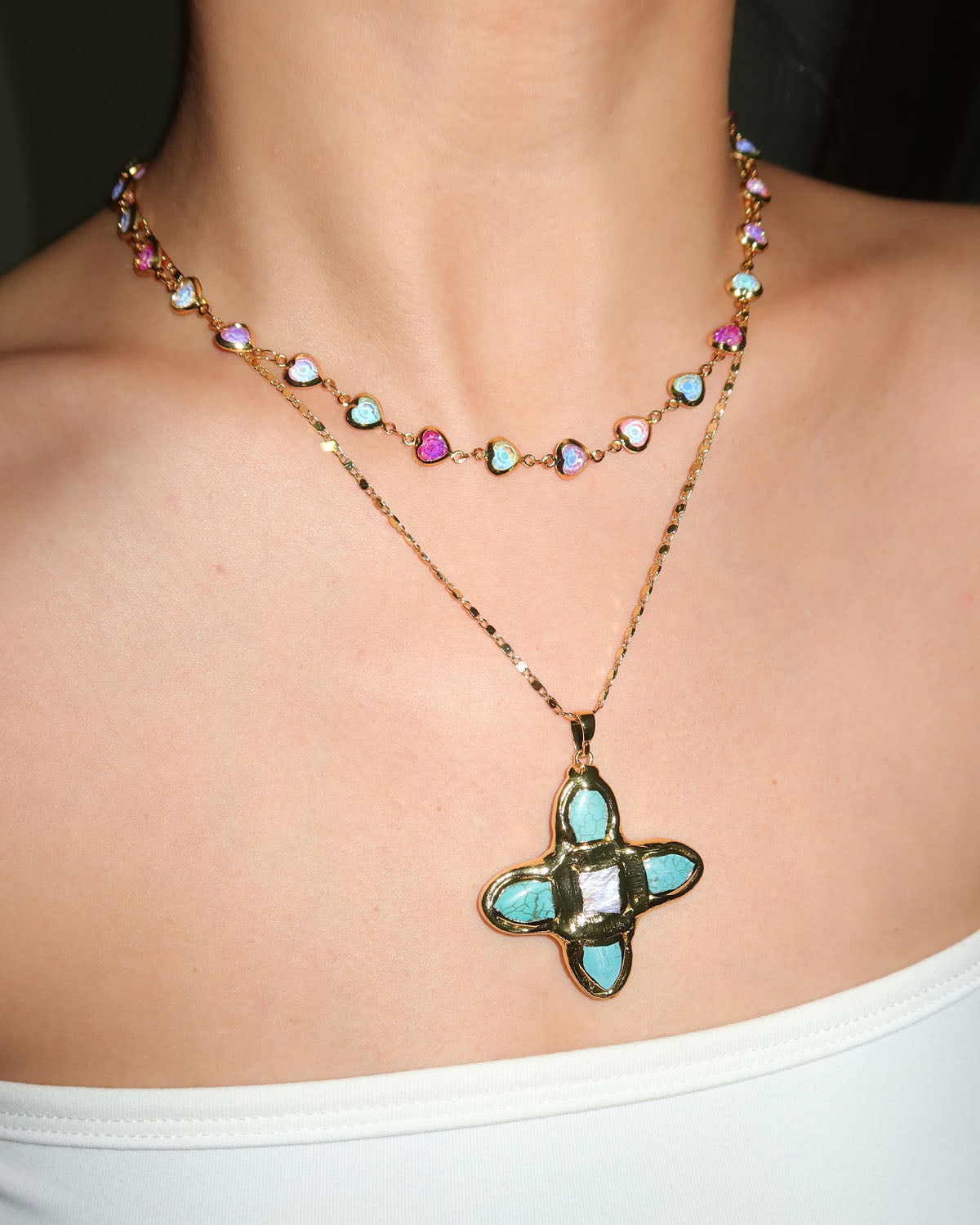 Eartha Unique Turquoise Cross Golden Pendant Necklace