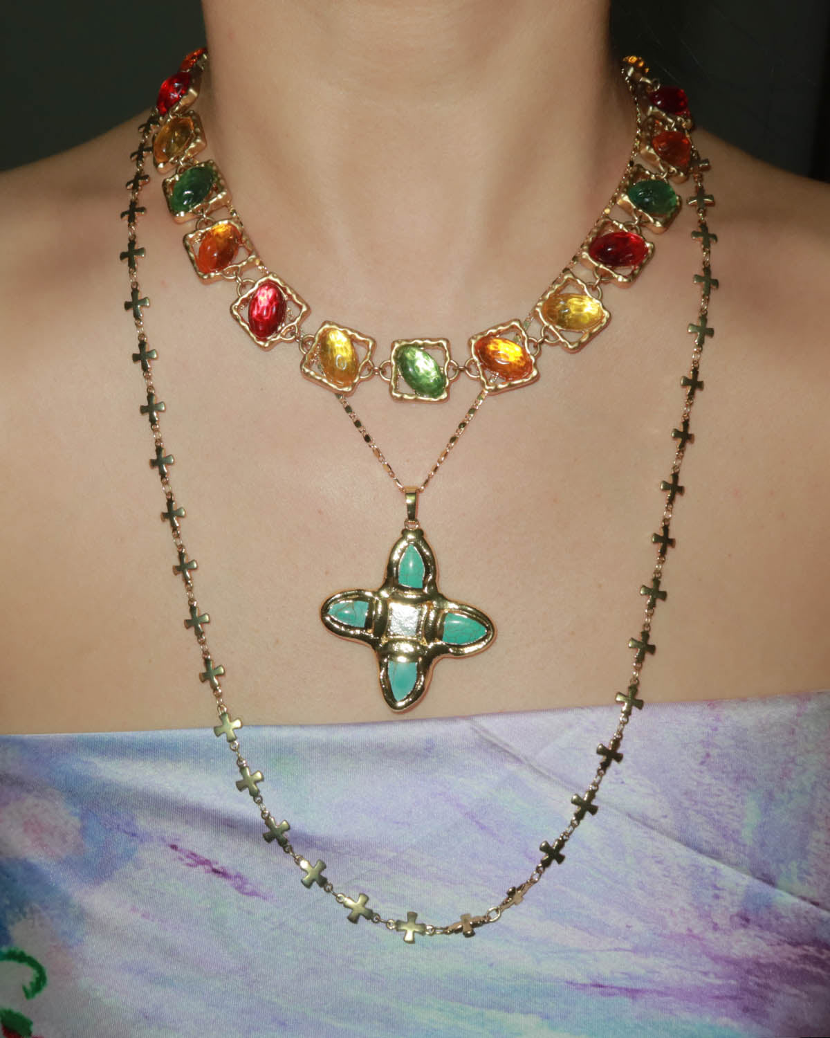 Eartha Unique Turquoise Cross Golden Pendant Necklace