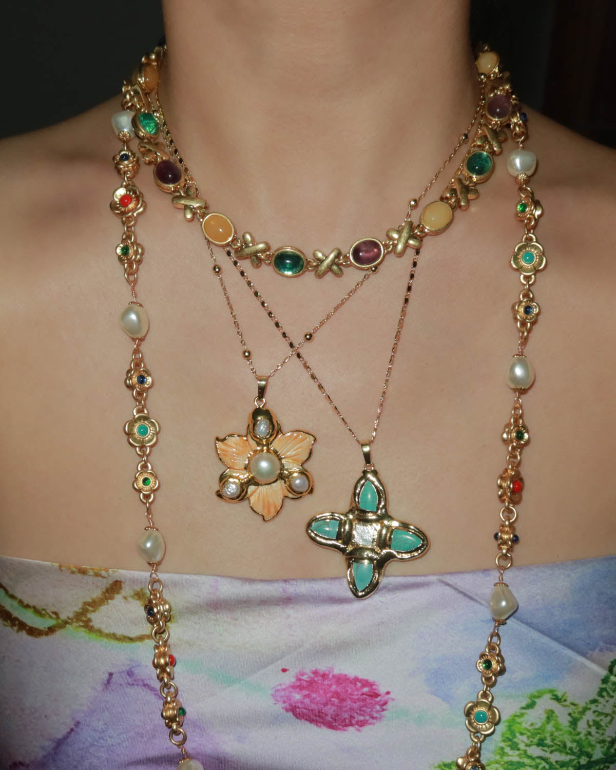 Eartha Unique Turquoise Cross Golden Pendant Necklace