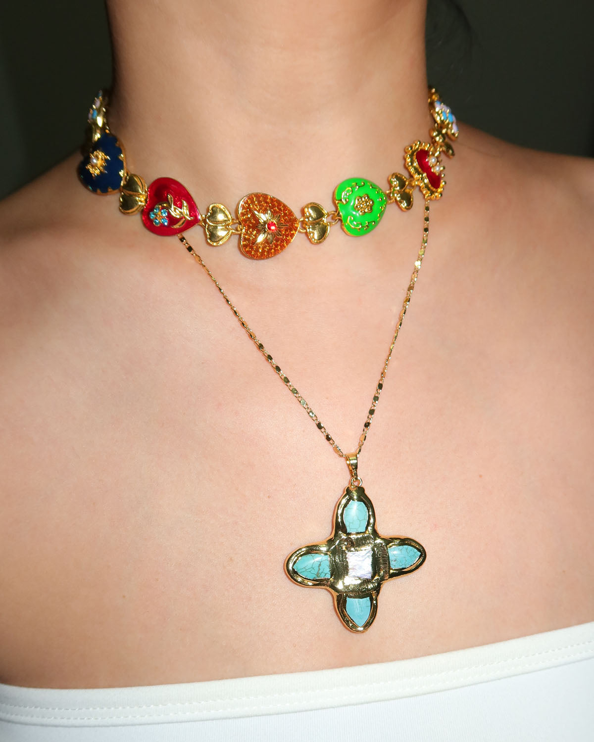 Eartha Unique Turquoise Cross Golden Pendant Necklace