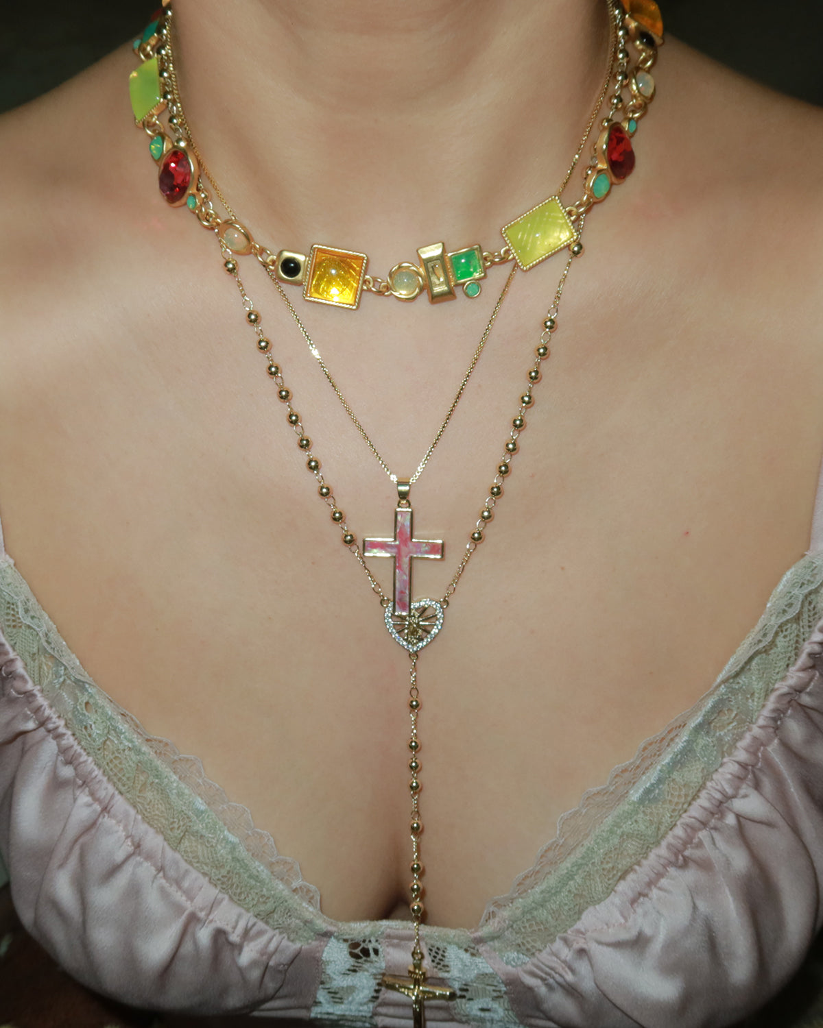 Dora Pink Sea Shell Cross Golden Pendant Necklace