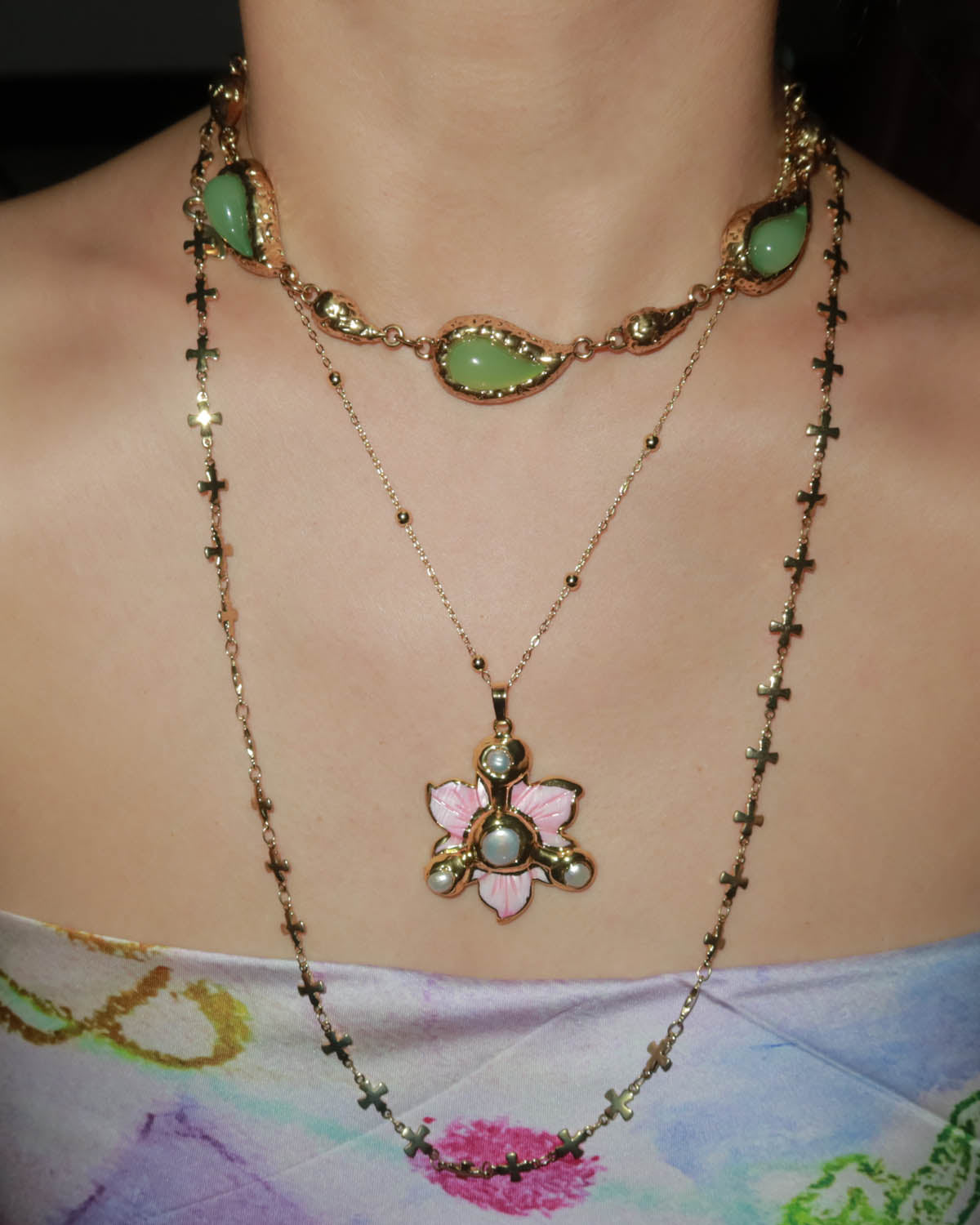 Gabrielle Vintage Resin Green Golden Necklace