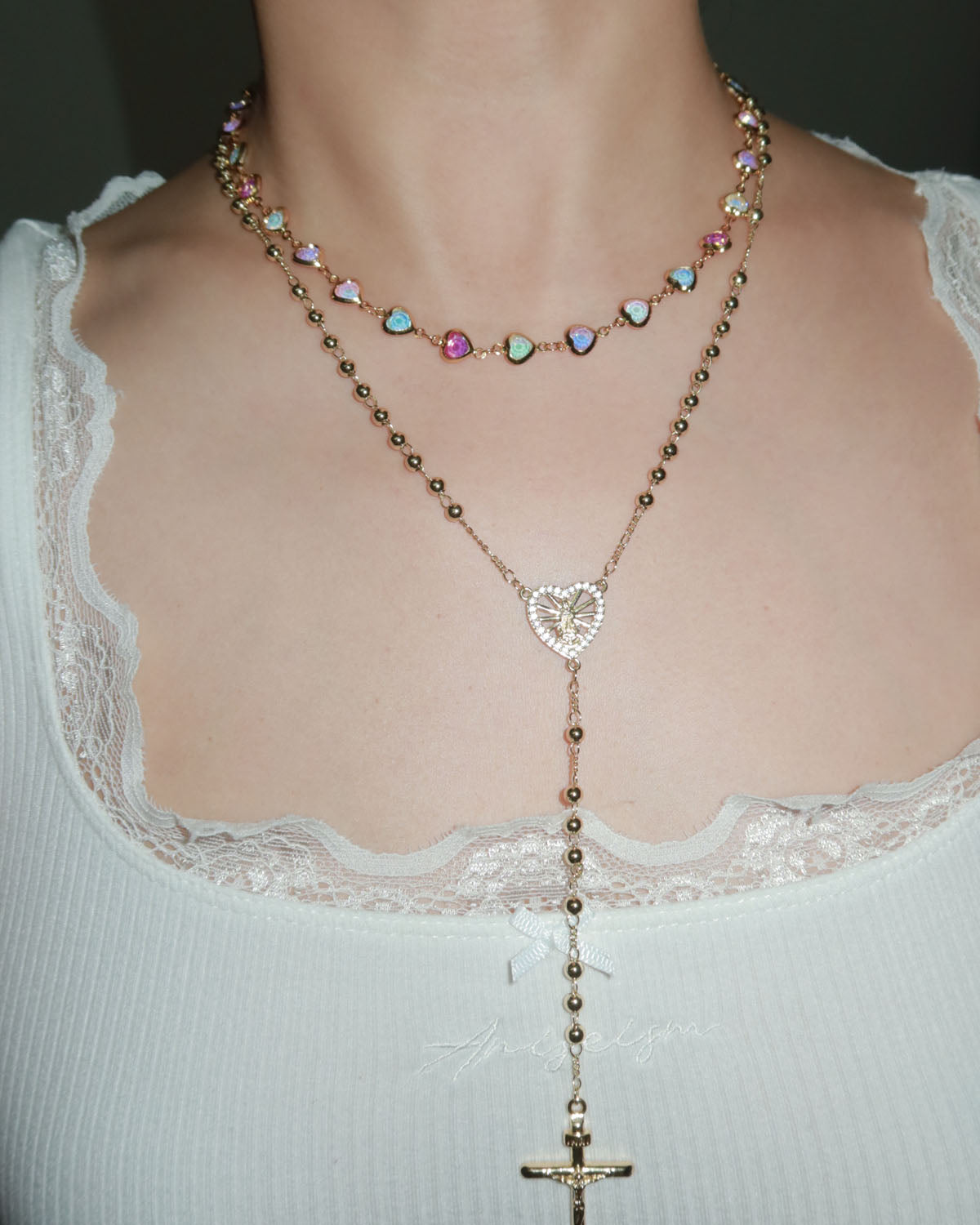 Beatrice Colorful Heart Golden Necklace