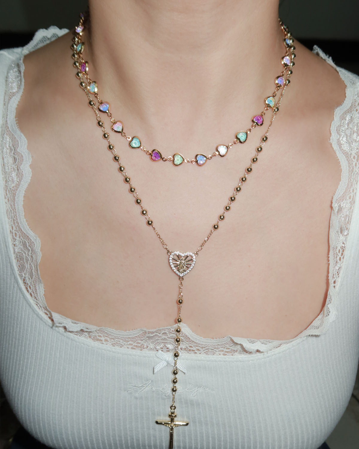 Beatrice Colorful Heart Golden Necklace