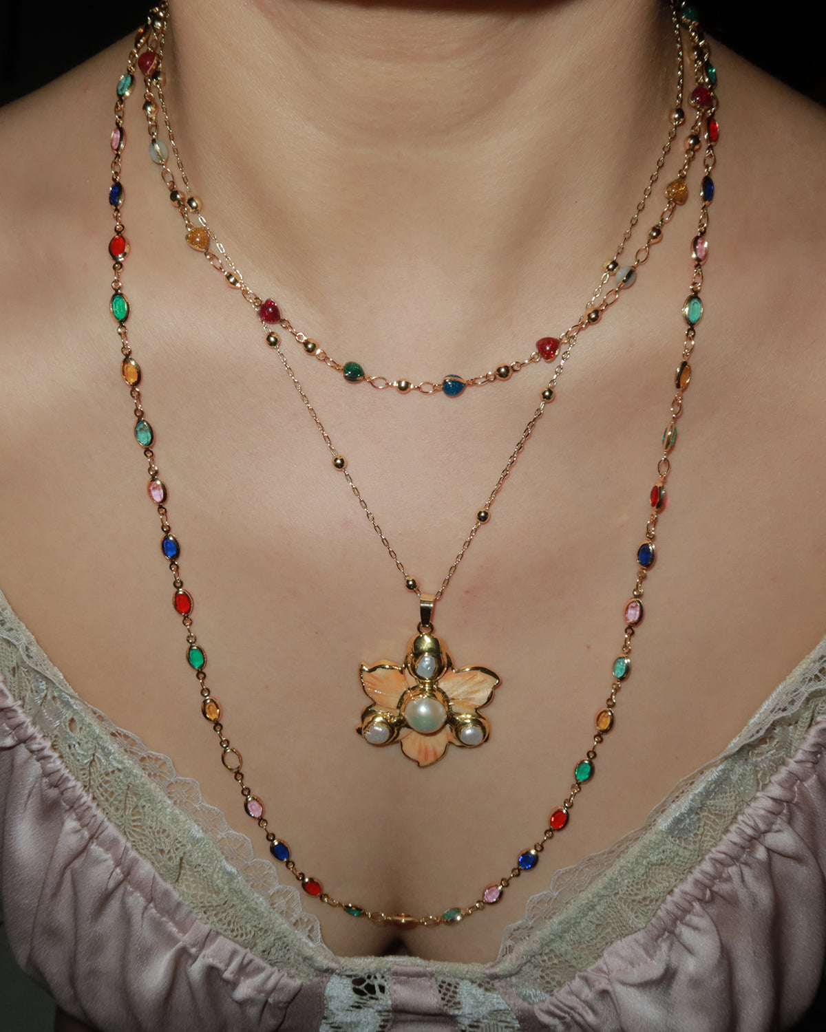 Ida Colorful Oval Golden Long Lariat Necklace