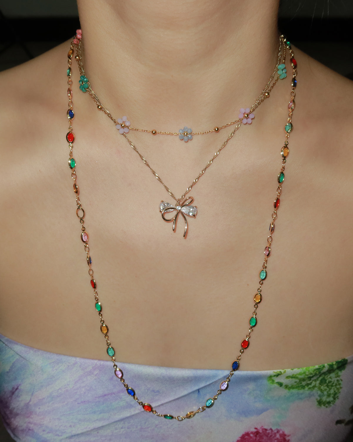 Ida Colorful Oval Golden Long Lariat Necklace