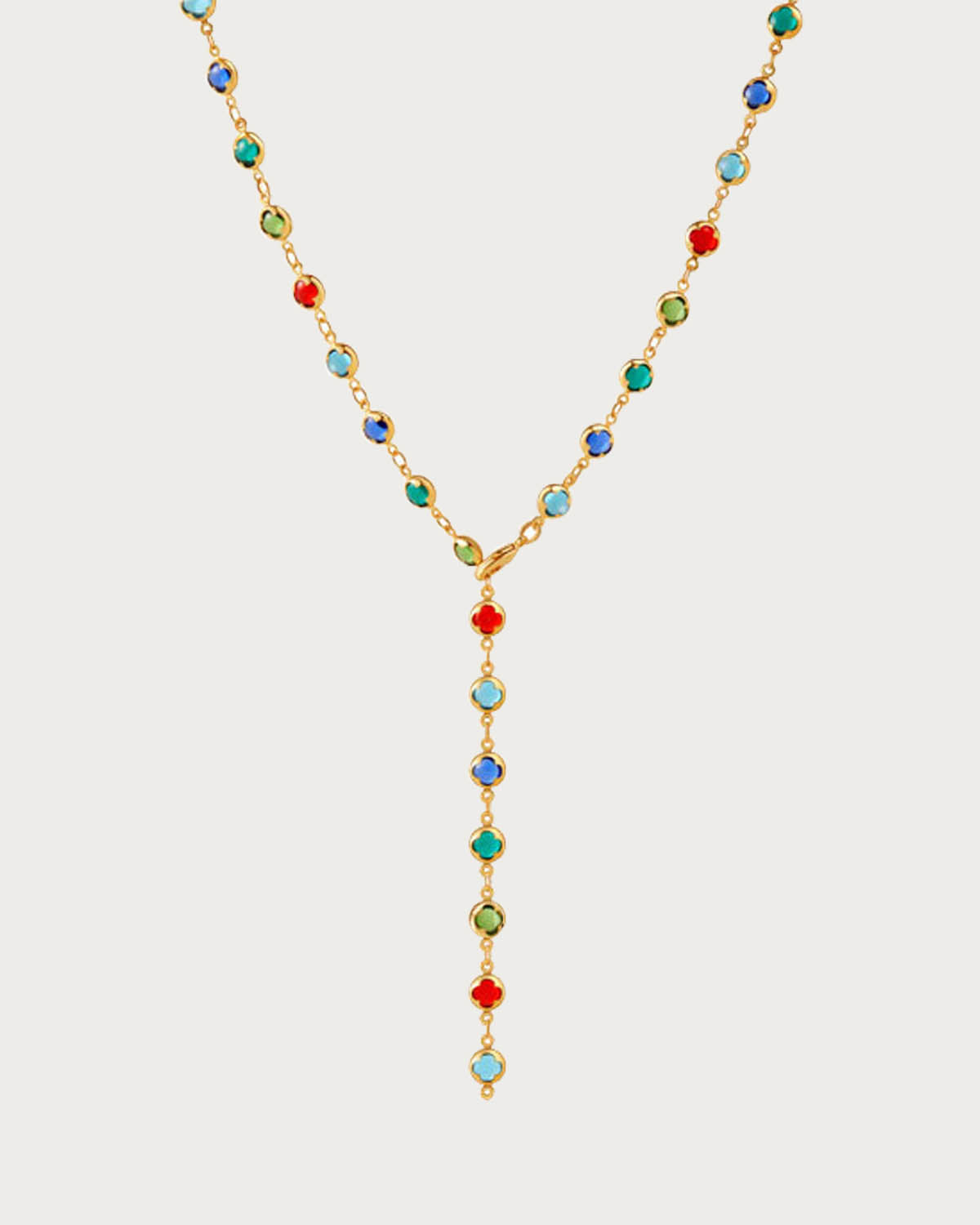 Ida Colorful Cross Style Golden Lariat Necklace