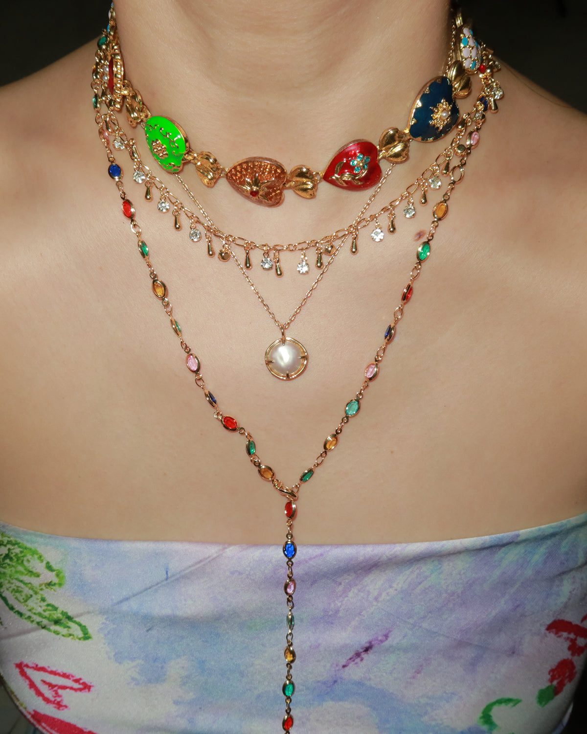 Ida Colorful Oval Golden Long Lariat Necklace