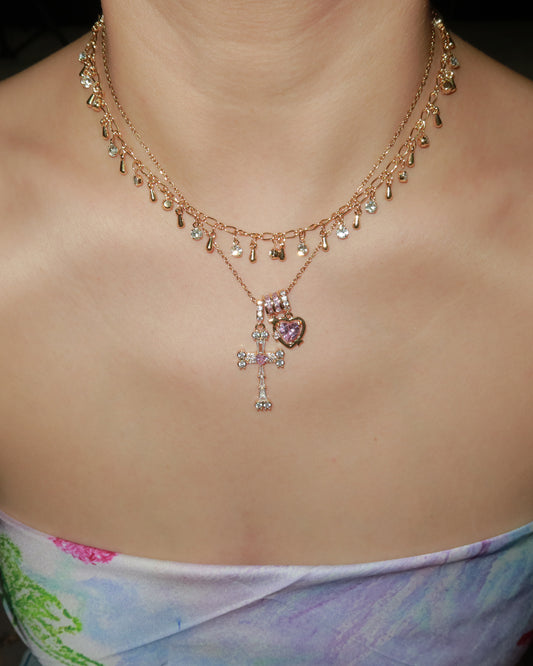 Doreen Pink Heart Cross Pendant Necklace