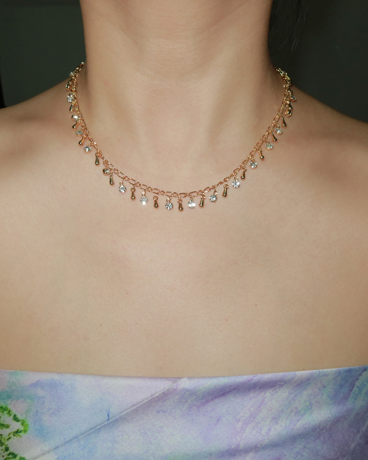 Angela Tear Drop Tassel Golden Chain Necklace