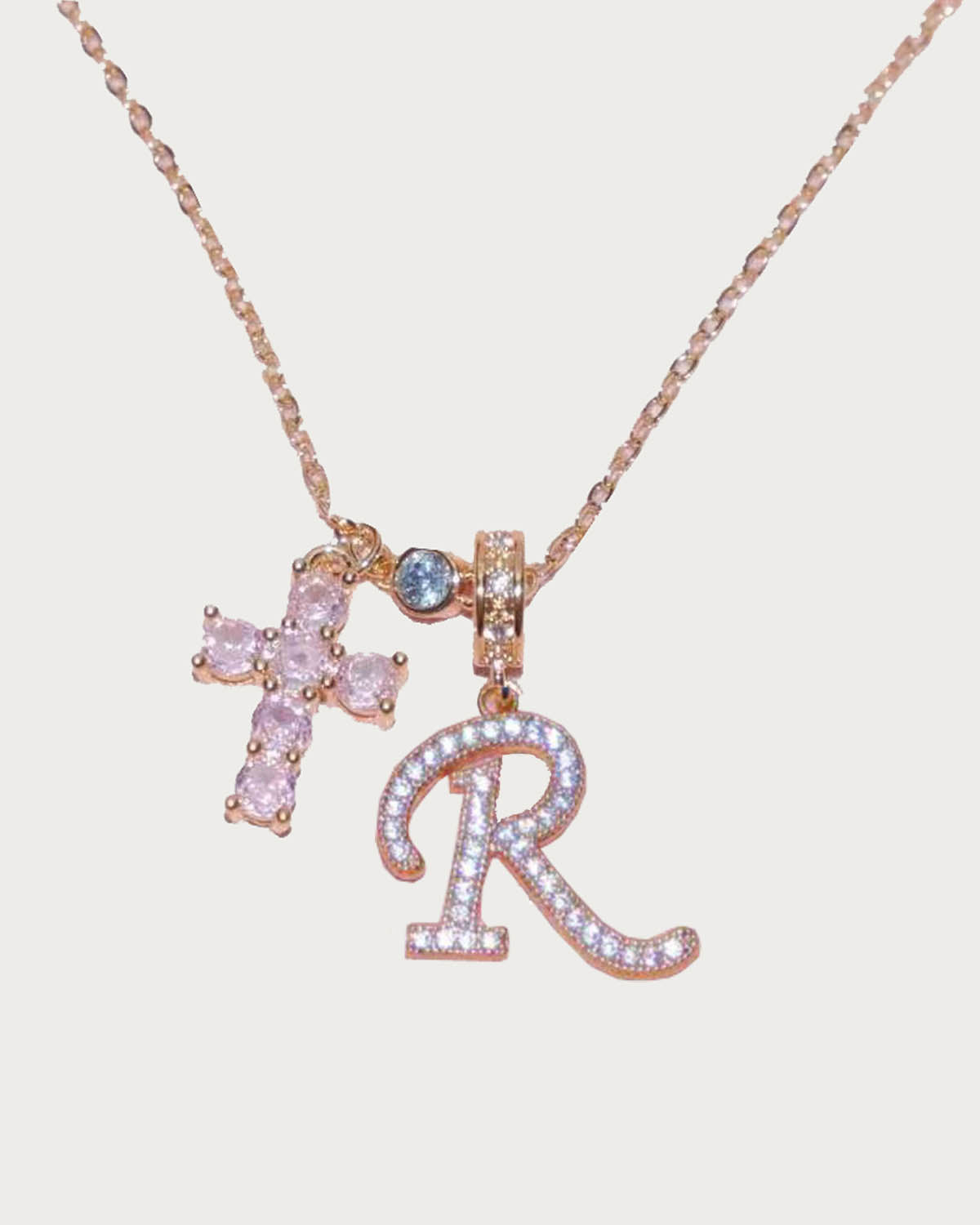 Alma Sparkling Letter Cross Golden Necklace