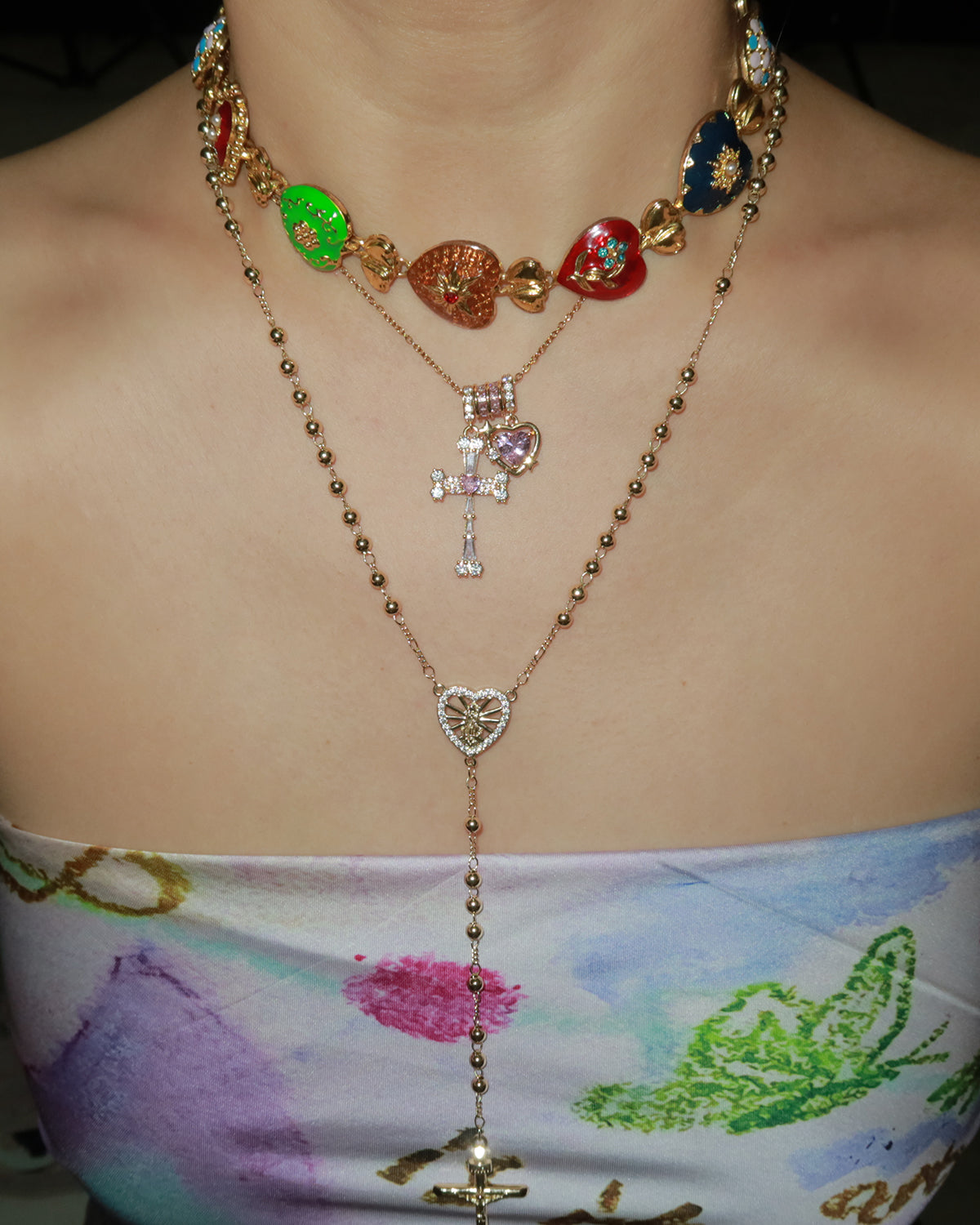 Doreen Pink Heart Cross Pendant Necklace