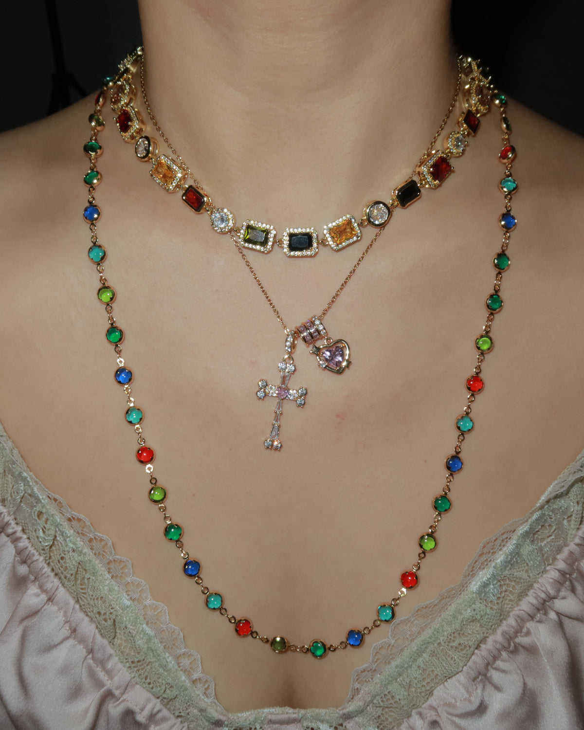 Ida Colorful Hearts Golden Lariat Necklace