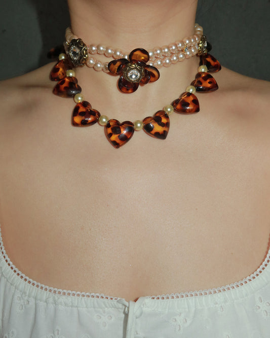 Florence Leopard Rose Pearl Choker Necklace
