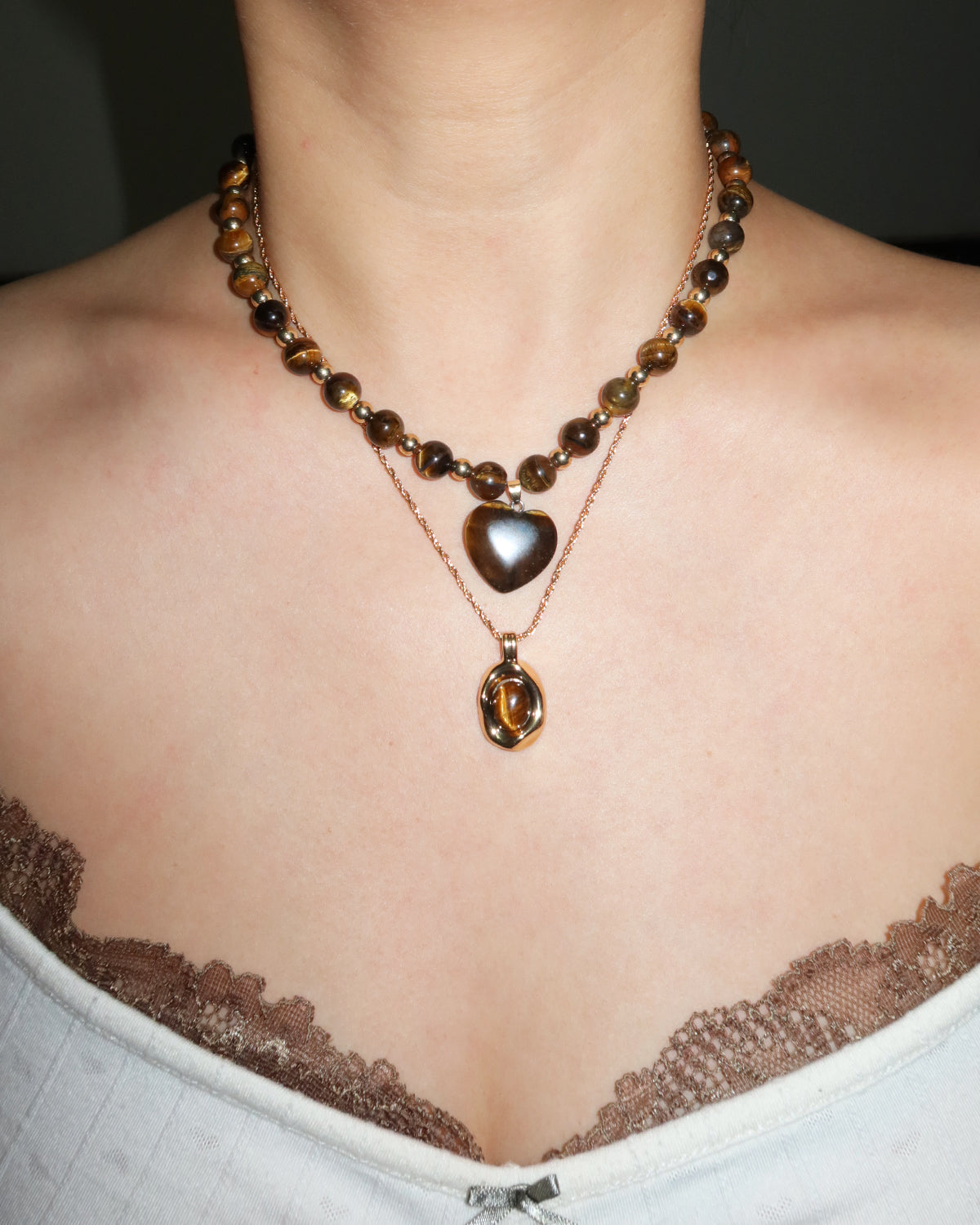 Elva Natural Tiger Eye Golden Pendant Necklace