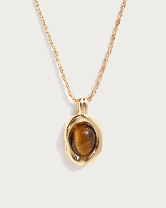 Elva Natural Tiger Eye Golden Pendant Necklace