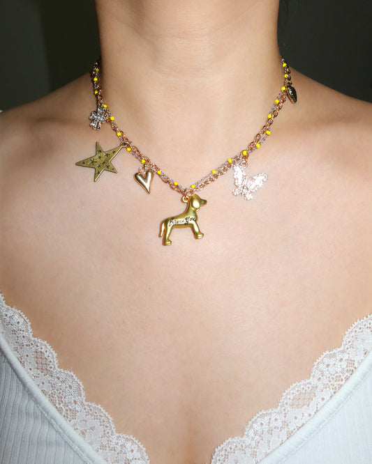 Myra Cute Dog Heart Star Golden Necklace