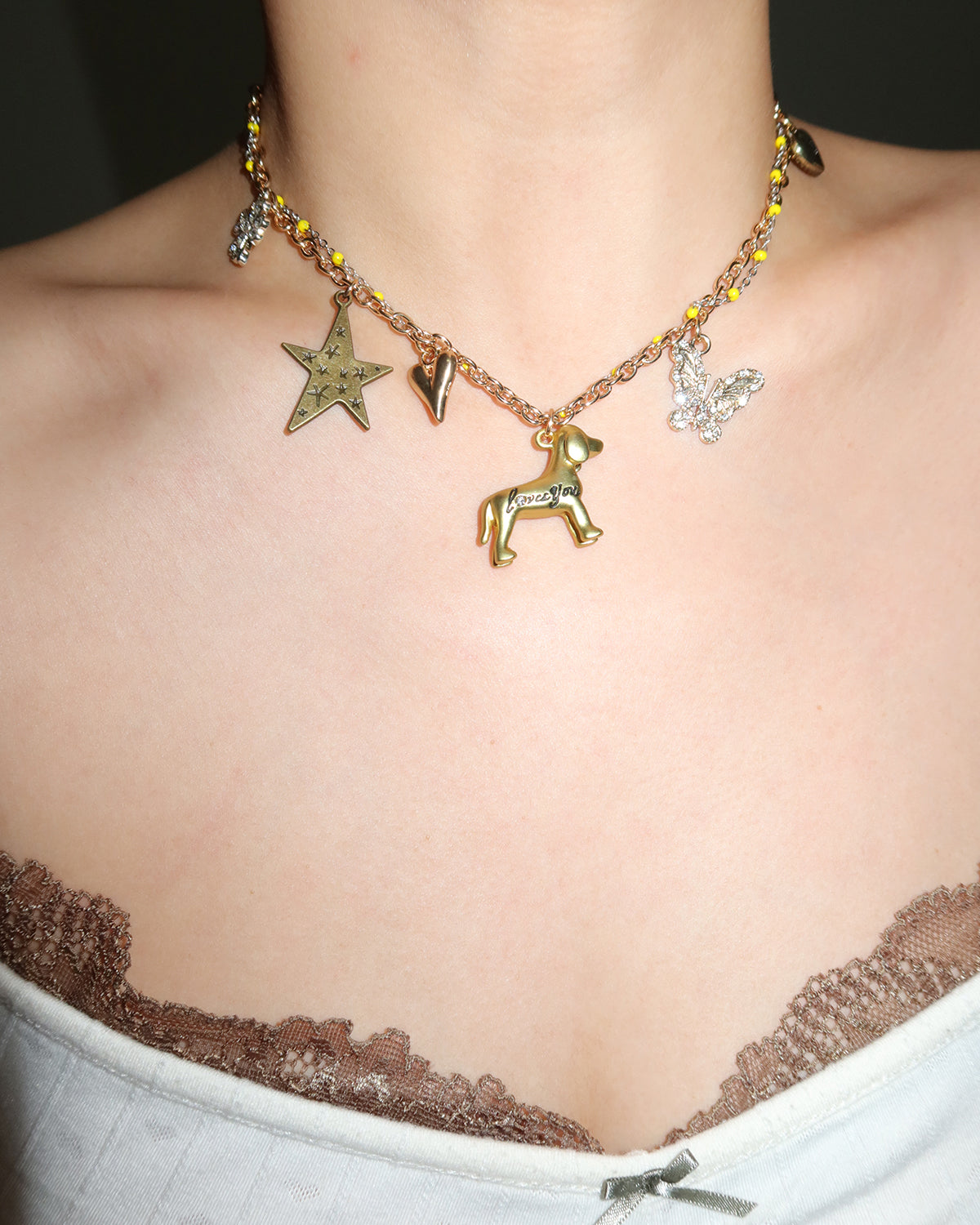 Myra Cute Dog Heart Star Golden Necklace