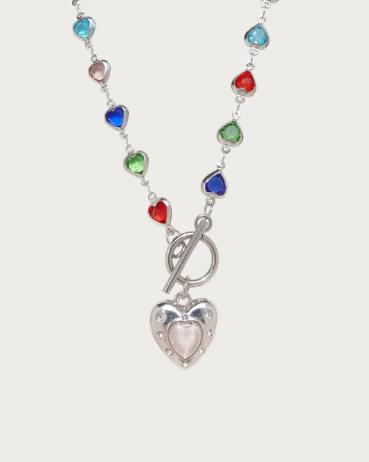 Eve Colorful Hearts Silver Pendant Necklace