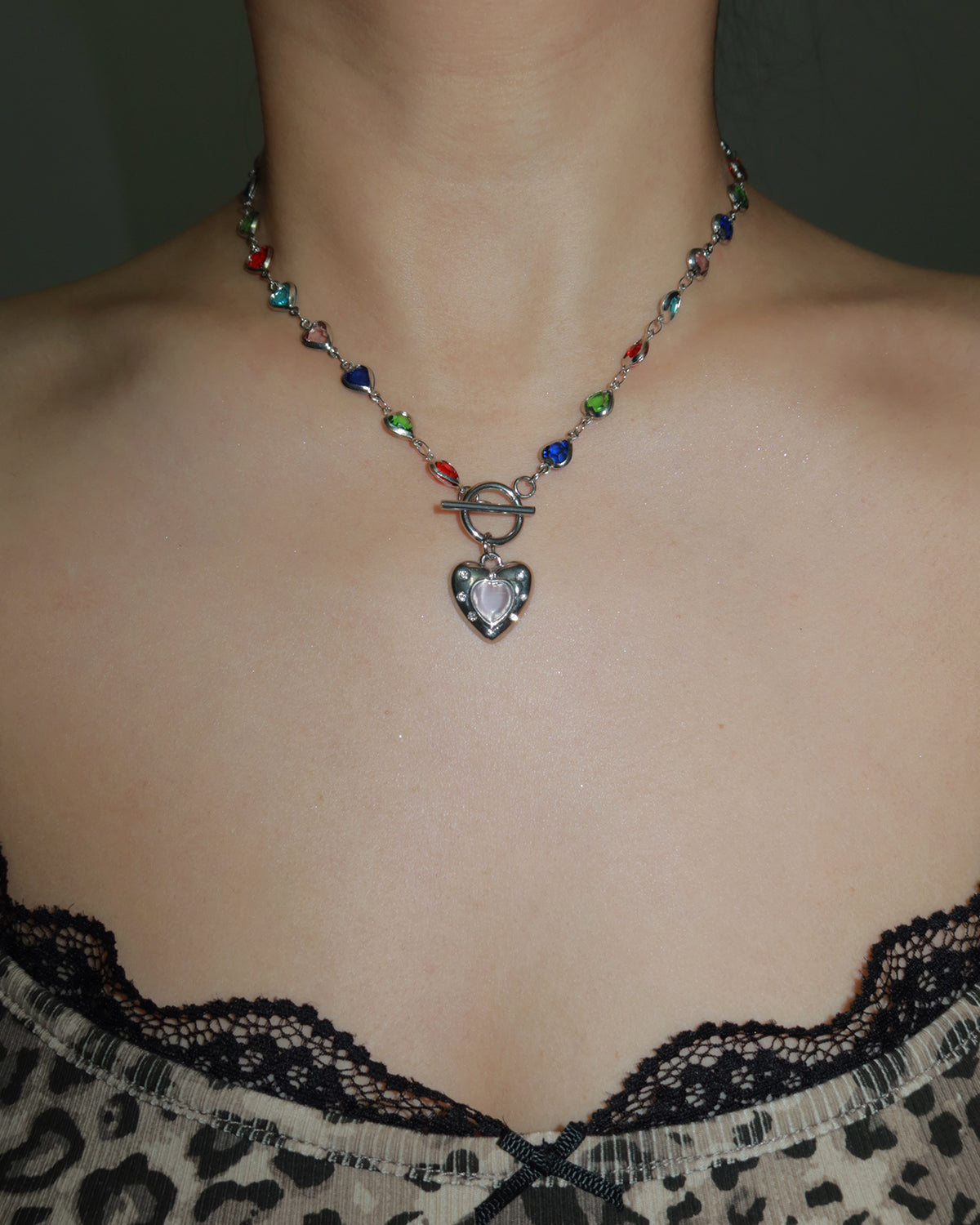 Eve Colorful Hearts Silver Pendant Necklace