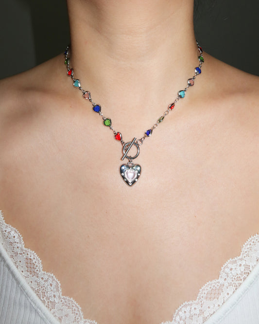 Eve Colorful Hearts Silver Pendant Necklace