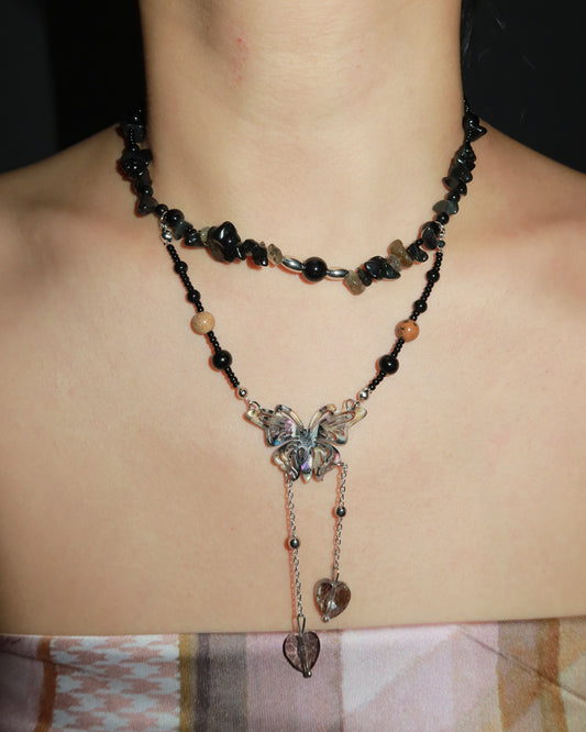 Eleanore Crushed Stone Butterfly Beaded Necklace